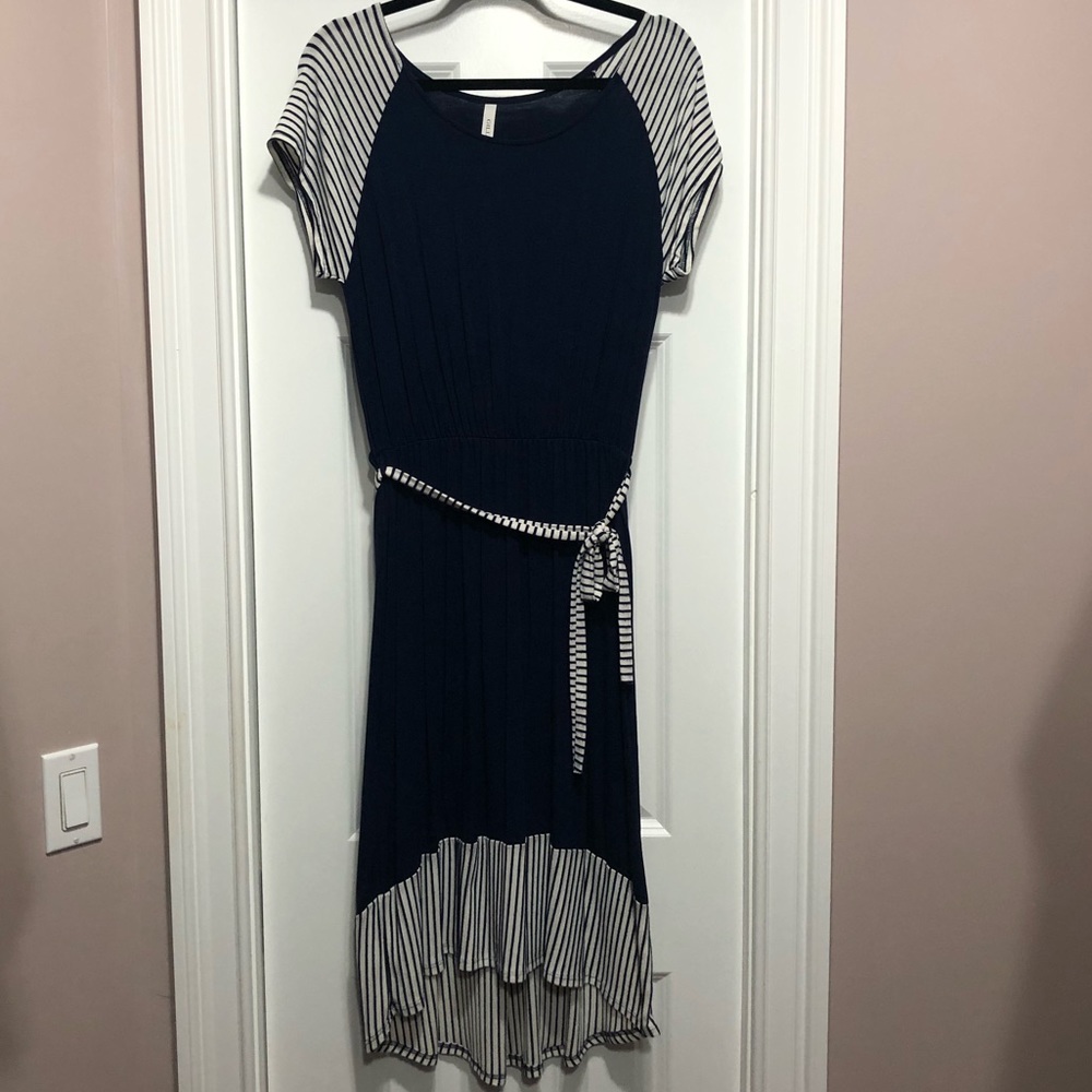 Navy Knit Dress w/White & Navy Stripes